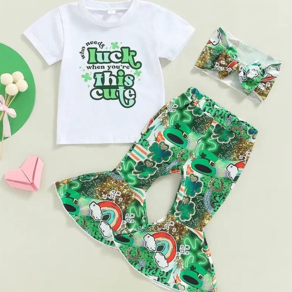 NEW Girl's St. Patrick's Day Who Needs Luck Outfit - Picture 1 of 5